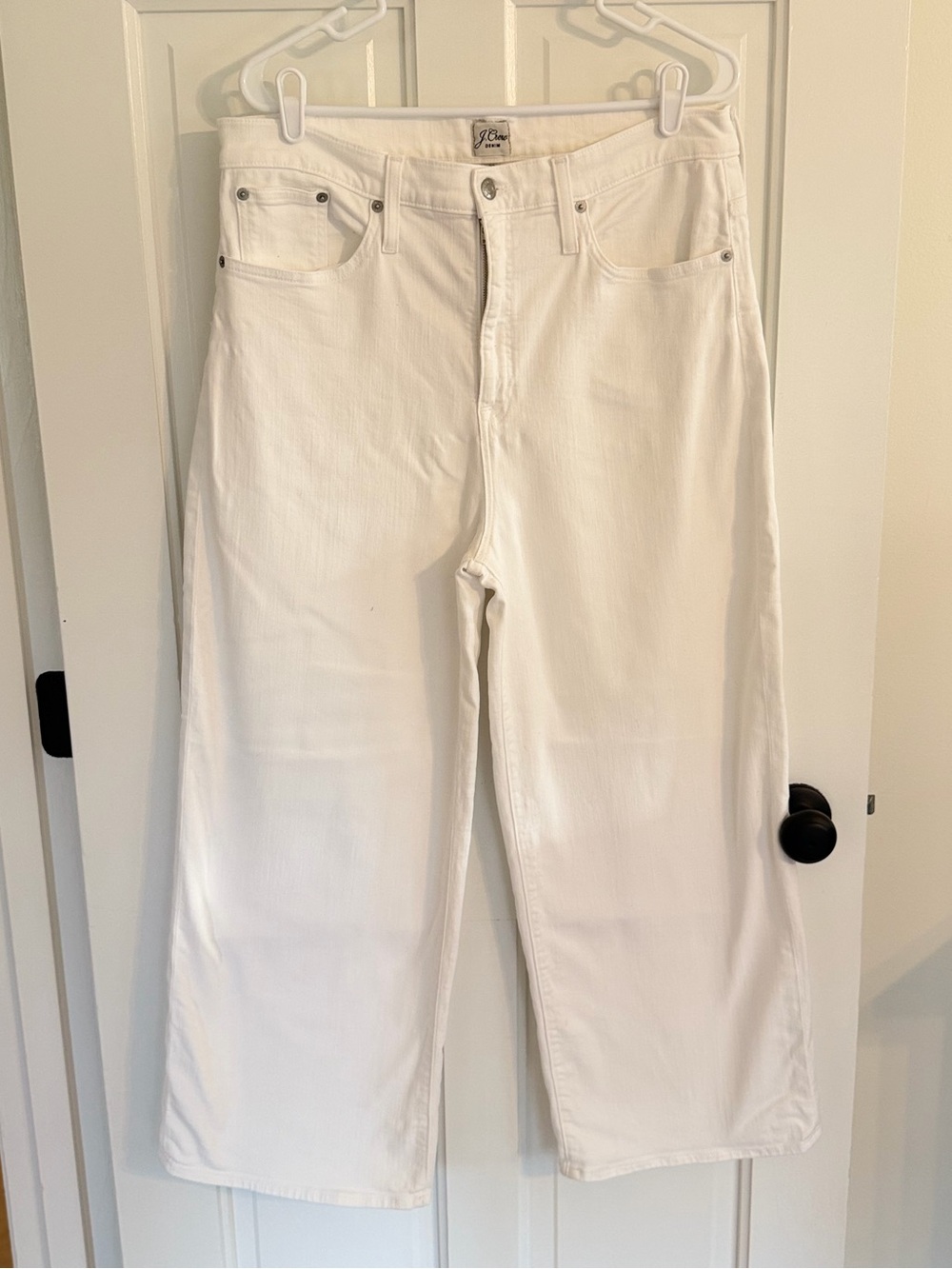 J.Crew Slim Wide Leg‎ White Jeans Women’s Size 32 High Rise Cropped Stretch